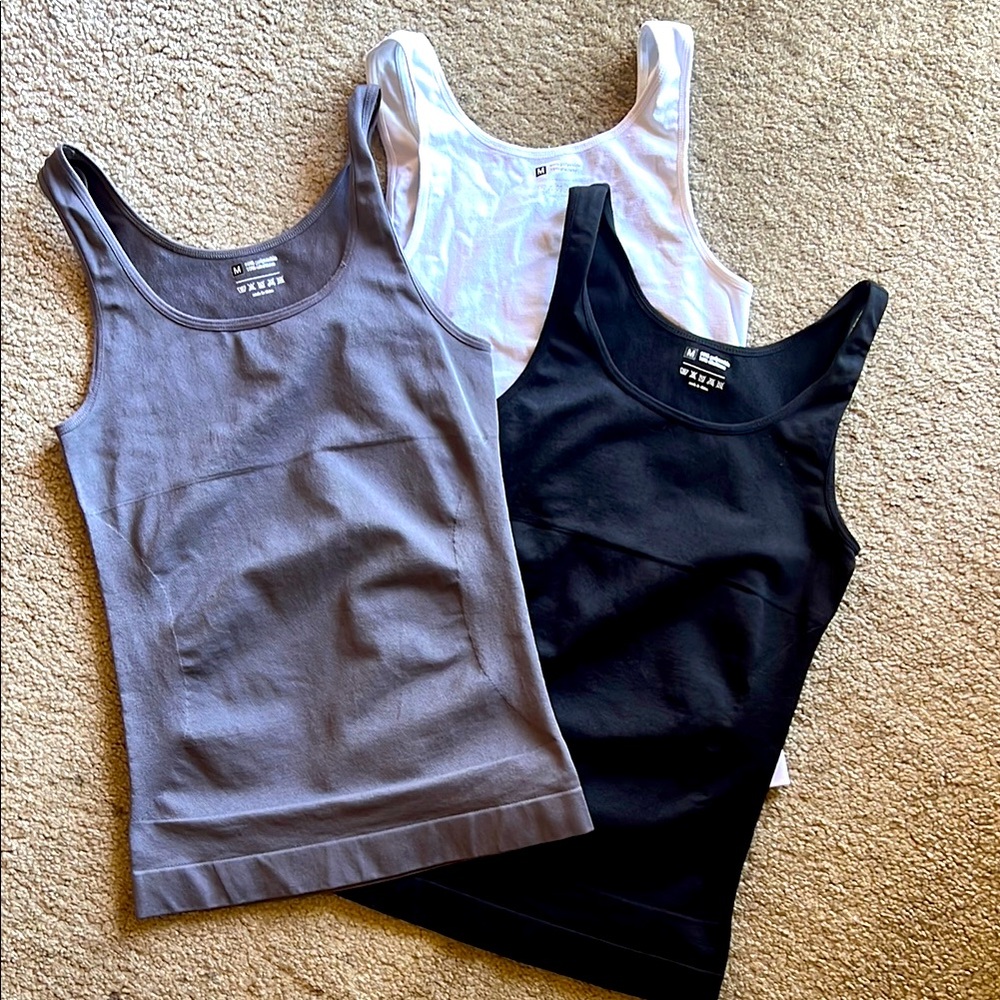 Set of Body Slimming Tanks  in Black, Gray, and White